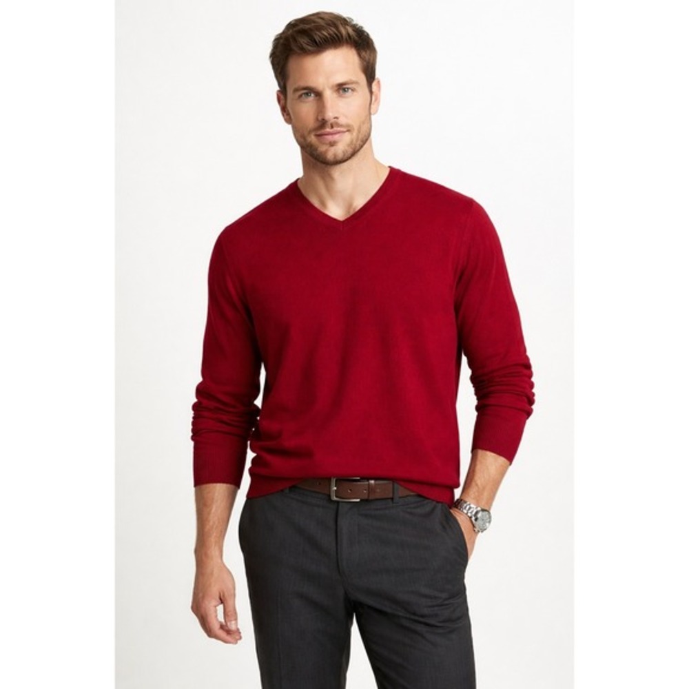 Glen Royal Cashmere Sweater‎ Mens Large Red V-Neck Pullover